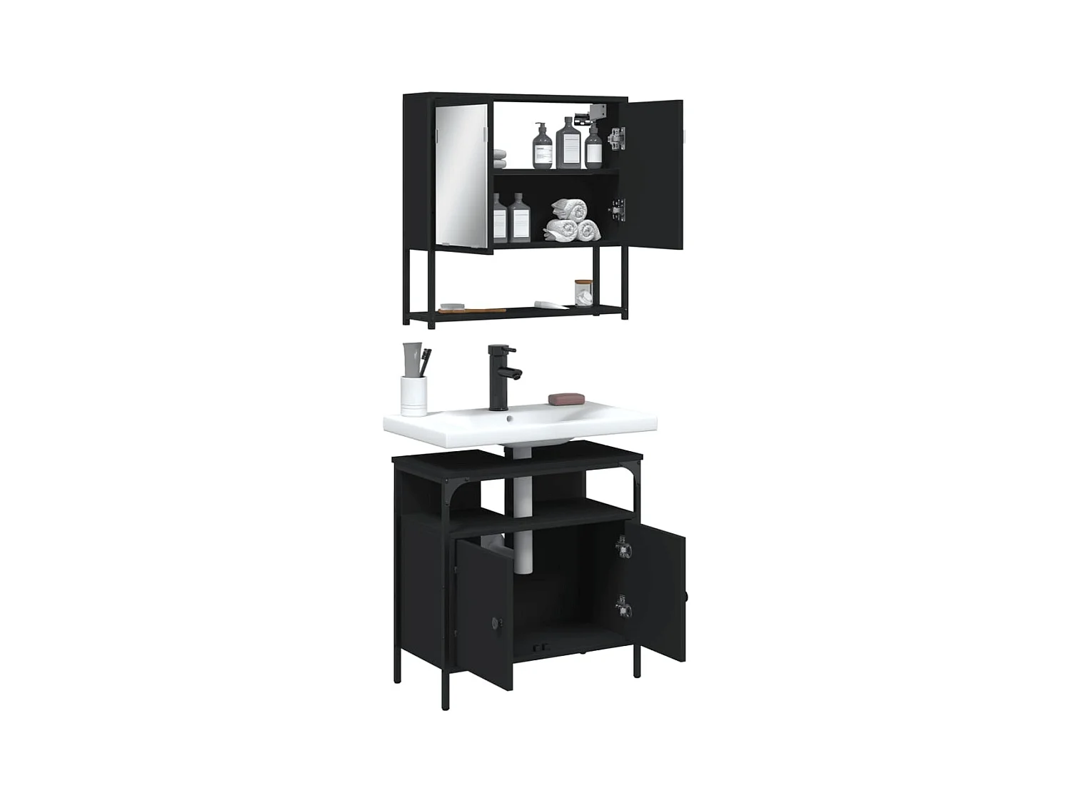 Ensemble de meubles salle de bain 2 pcs noir bois d'ingénierie