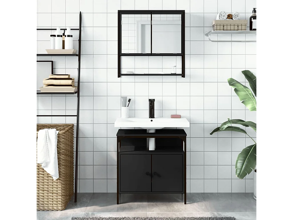Ensemble de meubles salle de bain 2 pcs noir bois d'ingénierie