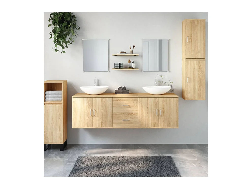 Ensemble de meubles salle de bain 7 pcs chêne bois d'ingénierie