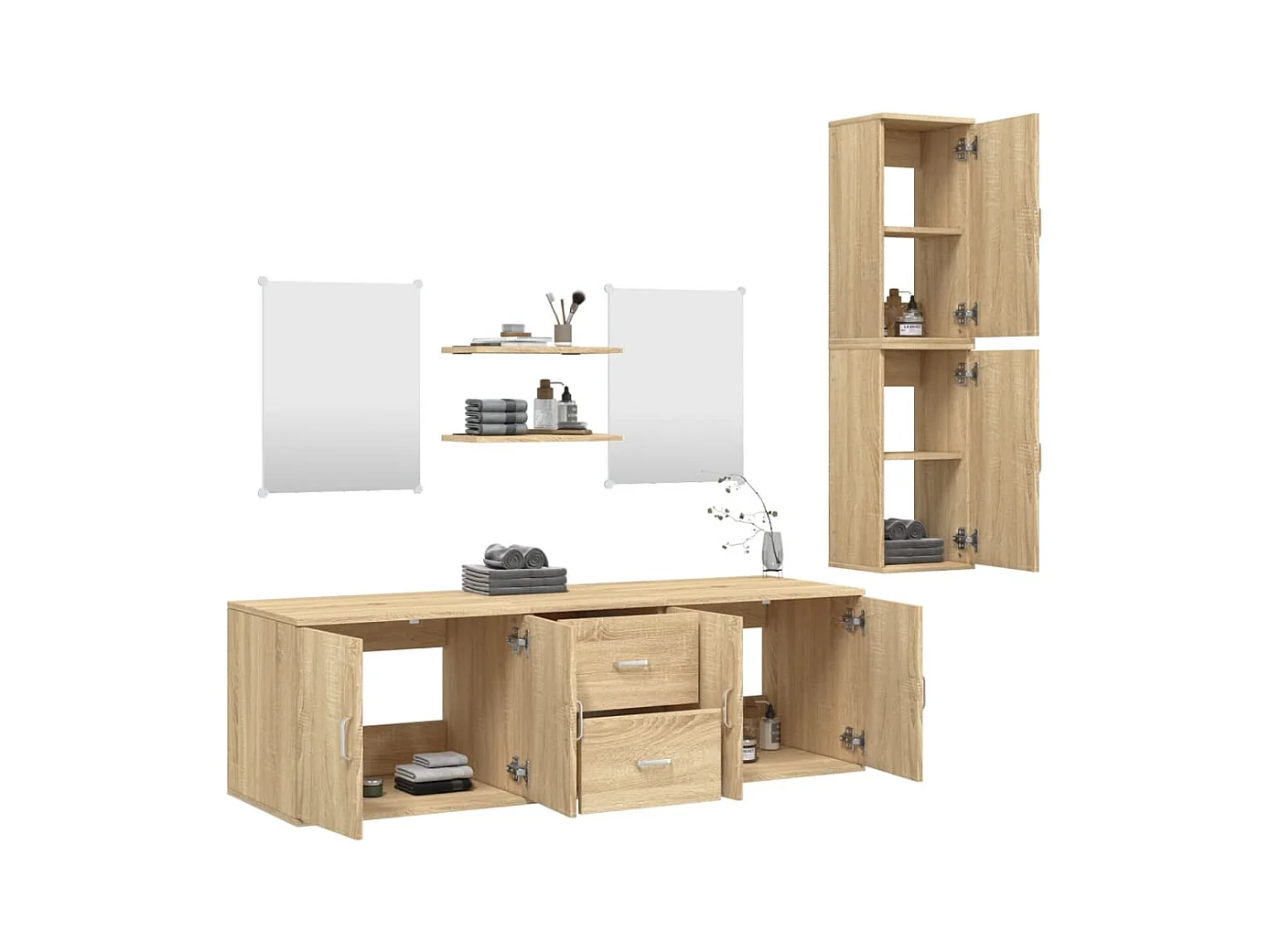 Ensemble de meubles salle de bain 7 pcs chêne bois d'ingénierie