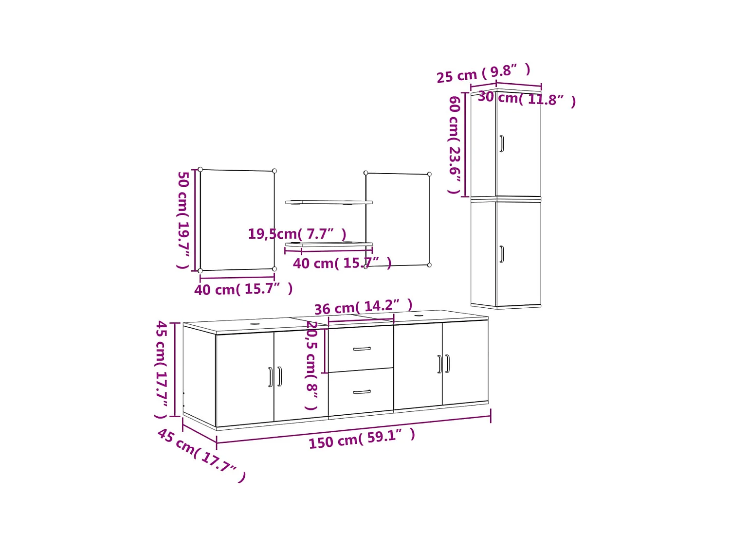 Ensemble de meubles salle de bain 7 pcs chêne bois d'ingénierie