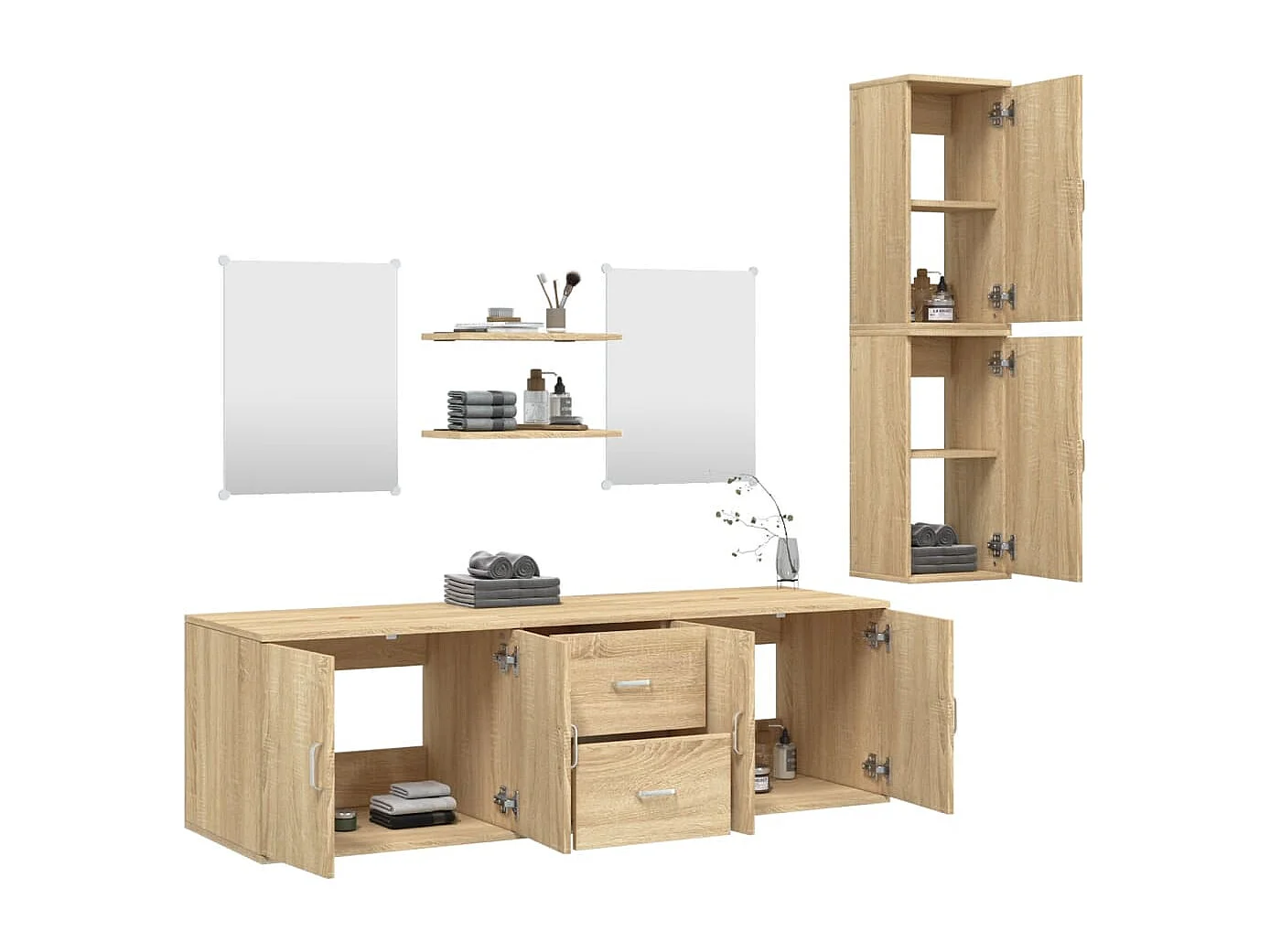 Ensemble de meubles salle de bain 7 pcs chêne bois d'ingénierie