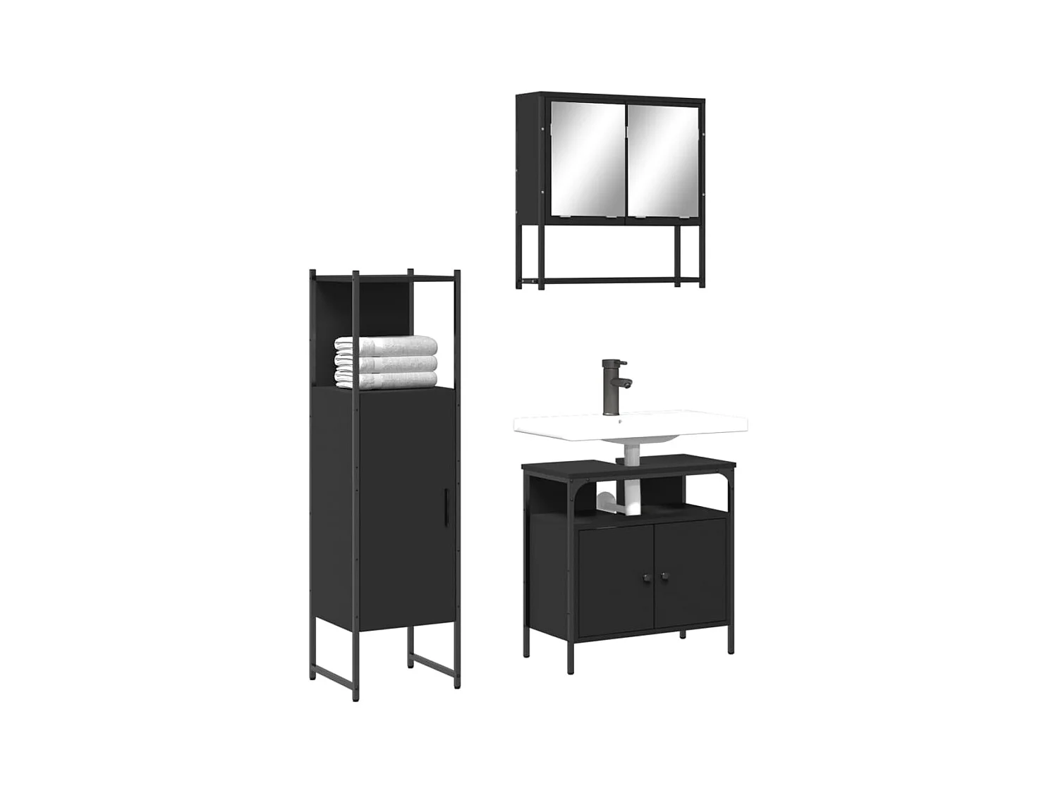 Ensemble de meubles salle de bain 3 pcs noir bois d'ingénierie