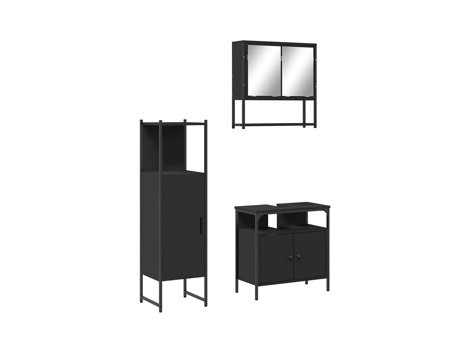Ensemble de meubles salle de bain 3 pcs noir bois d'ingénierie