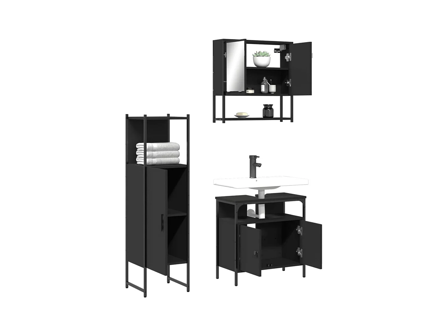 Ensemble de meubles salle de bain 3 pcs noir bois d'ingénierie
