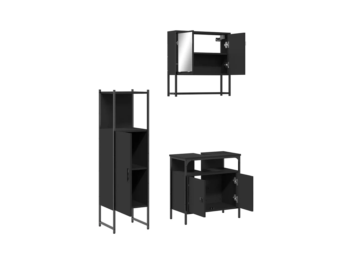 Ensemble de meubles salle de bain 3 pcs noir bois d'ingénierie
