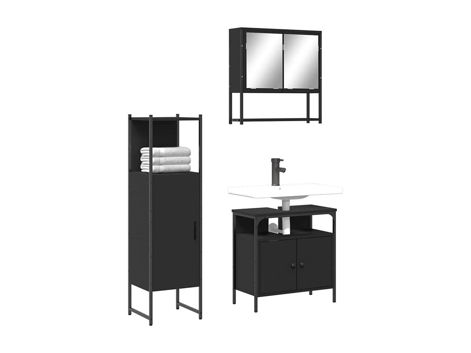 Ensemble de meubles salle de bain 3 pcs noir bois d'ingénierie