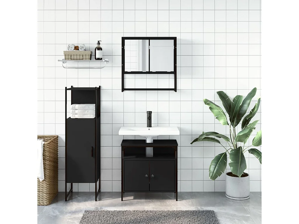 Ensemble de meubles salle de bain 3 pcs noir bois d'ingénierie