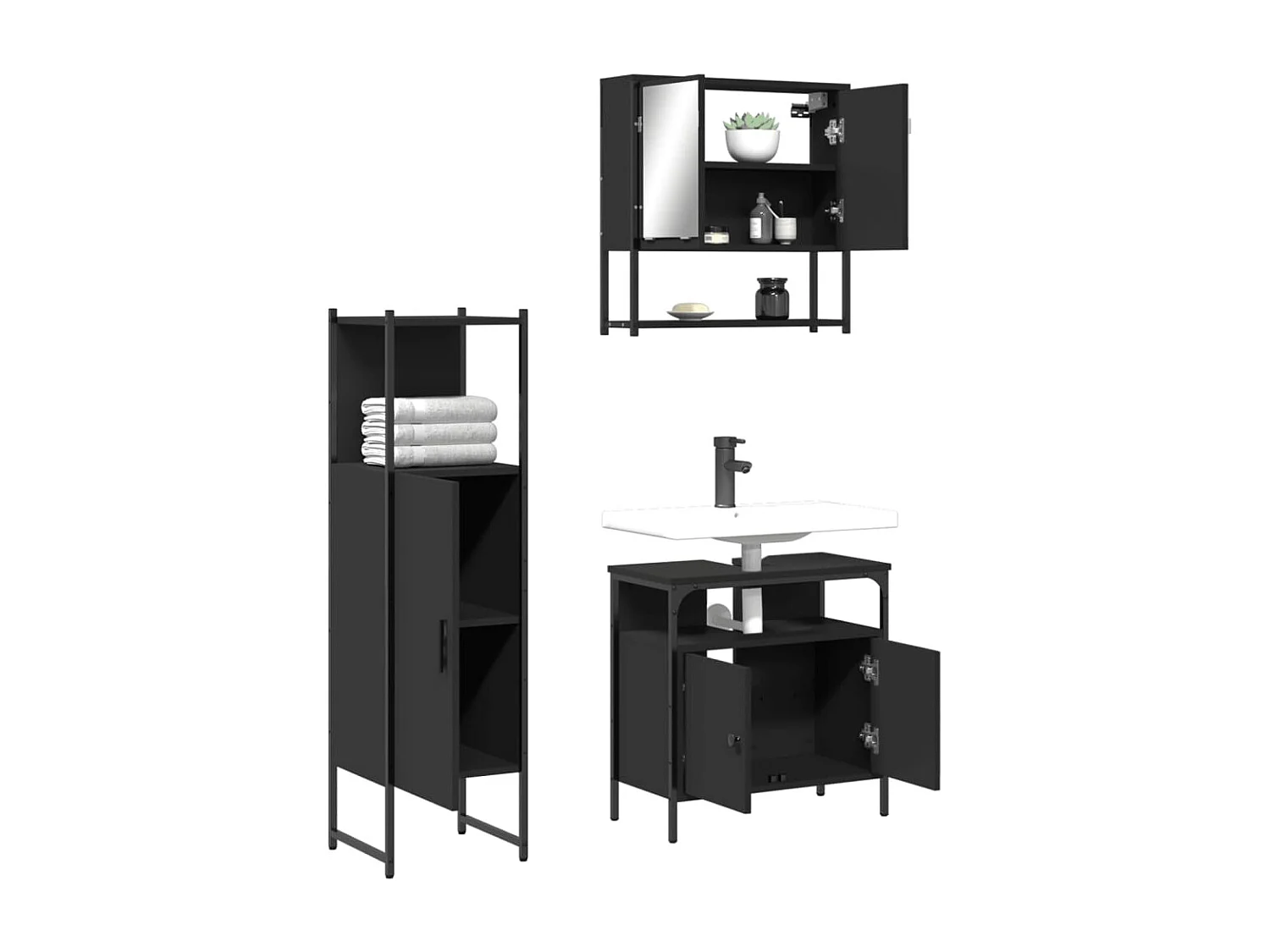Ensemble de meubles salle de bain 3 pcs noir bois d'ingénierie