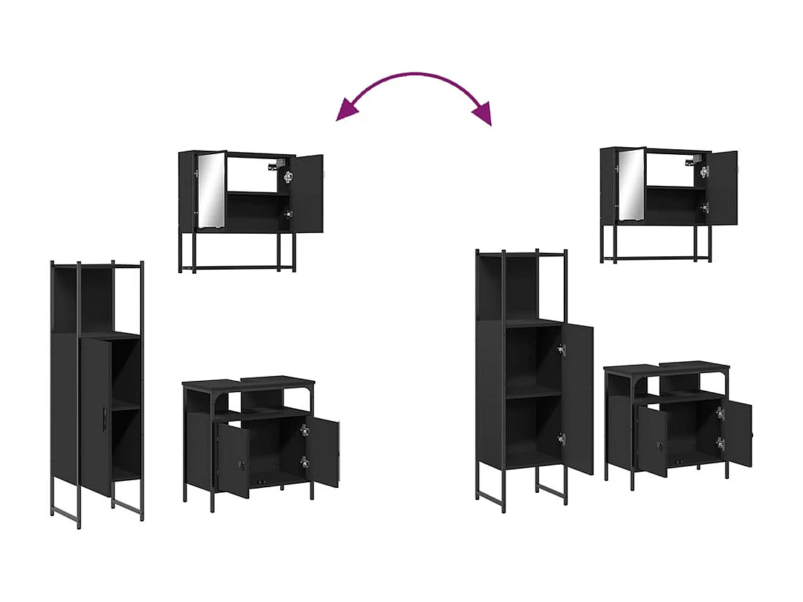 Ensemble de meubles salle de bain 3 pcs noir bois d'ingénierie