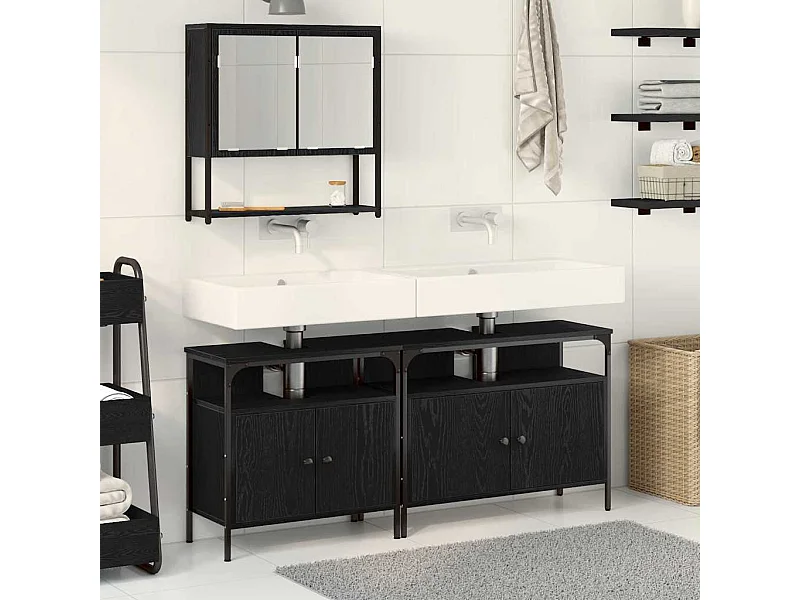 Ensemble de mobilier de salle de bain avec stockage 3 pcs Noir