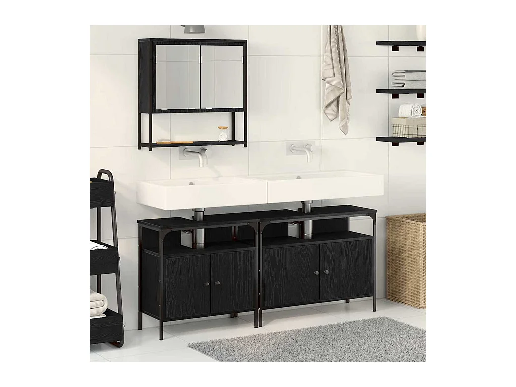 Ensemble de mobilier de salle de bain avec stockage 3 pcs Noir