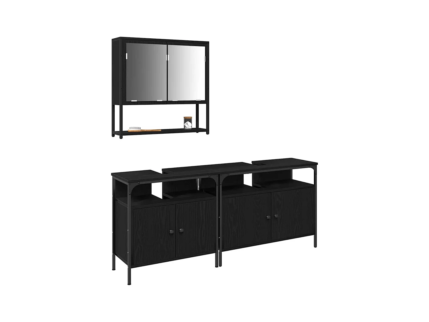 Ensemble de mobilier de salle de bain avec stockage 3 pcs Noir