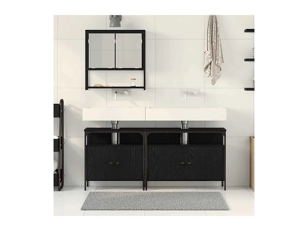 Ensemble de mobilier de salle de bain avec stockage 3 pcs Noir