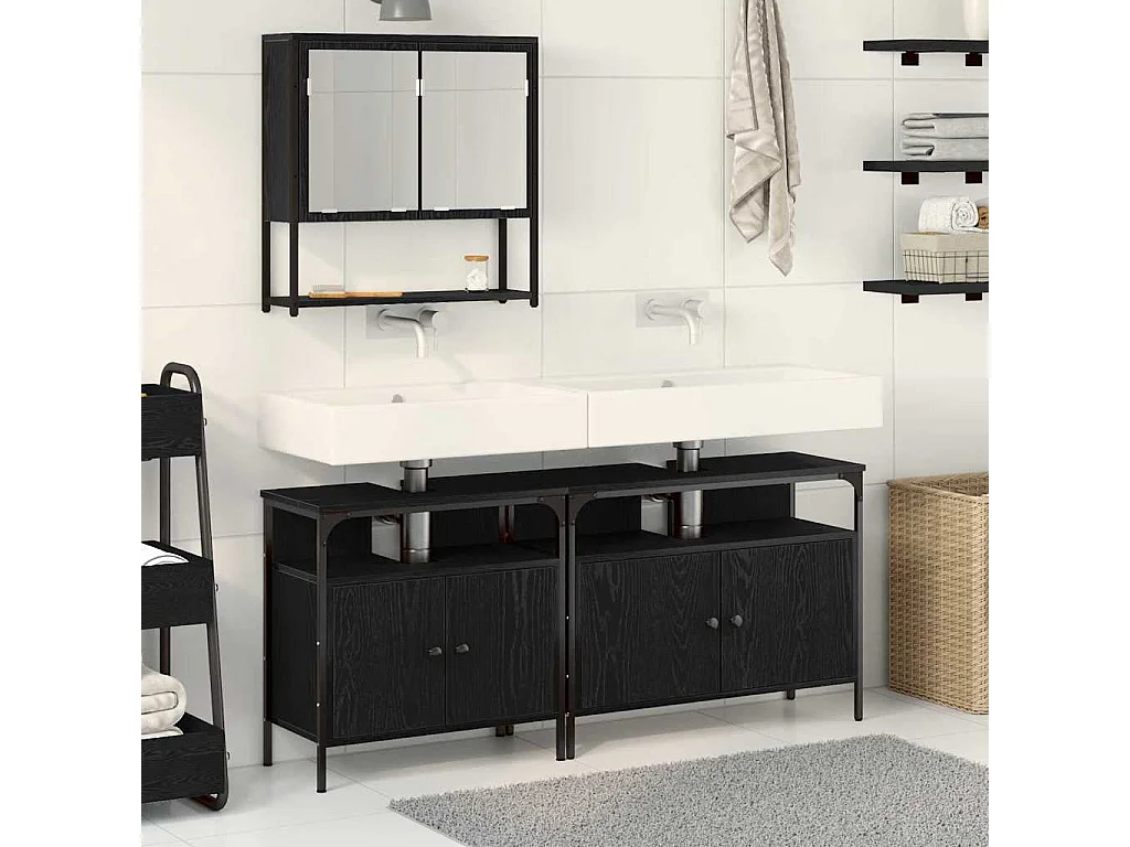 Ensemble de mobilier de salle de bain avec stockage 3 pcs Noir