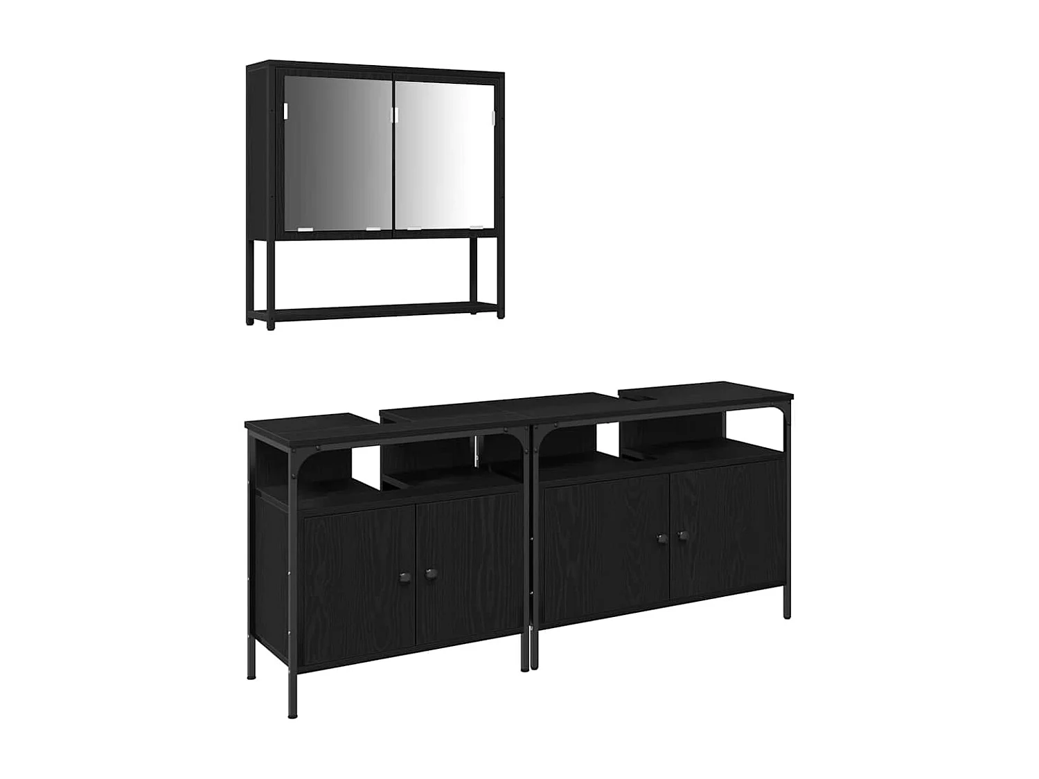 Ensemble de mobilier de salle de bain avec stockage 3 pcs Noir
