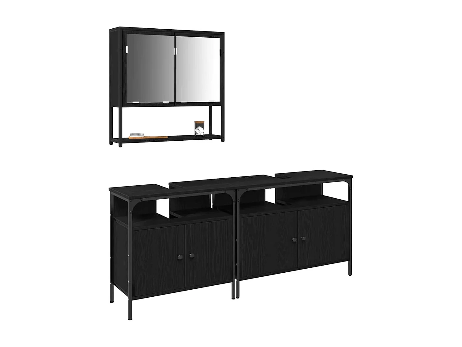 Ensemble de mobilier de salle de bain avec stockage 3 pcs Noir