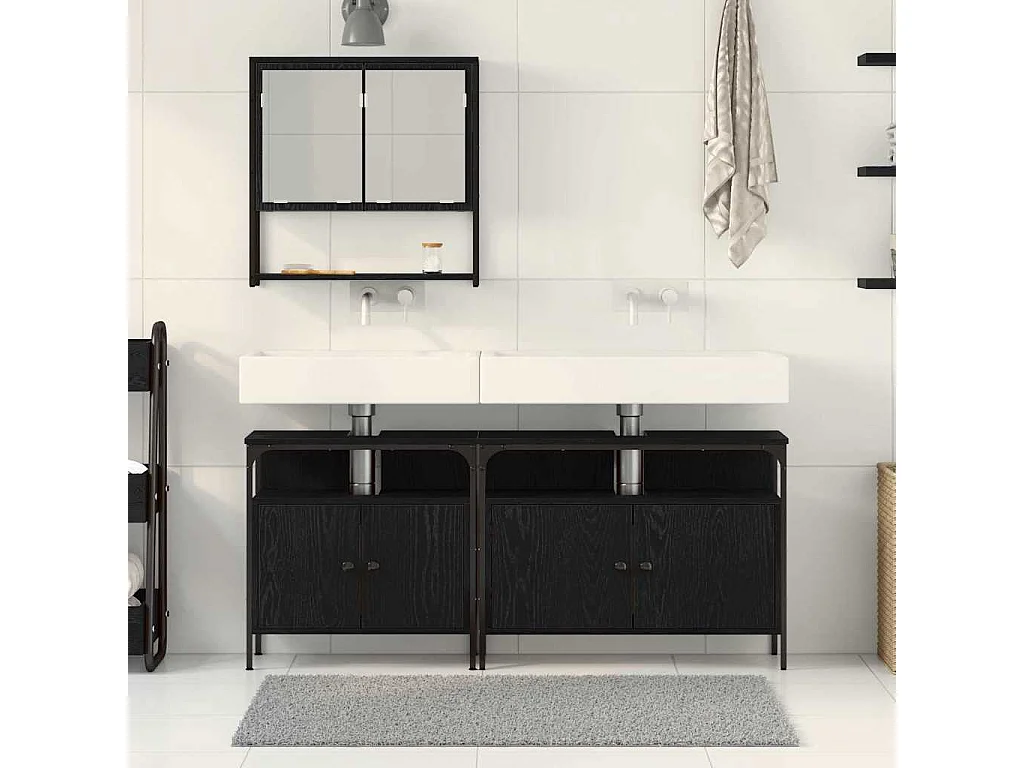 Ensemble de mobilier de salle de bain avec stockage 3 pcs Noir