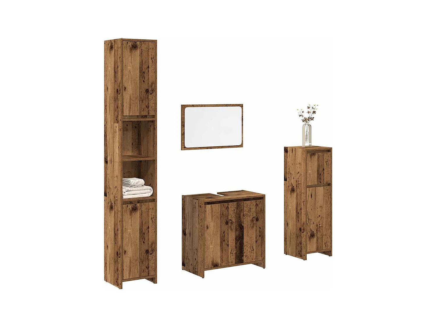 4-delige badkamermeubelset van bewerkt hout