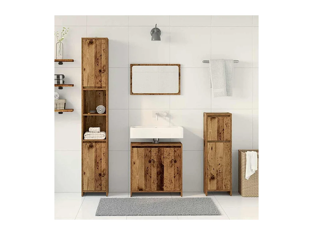 4-delige badkamermeubelset van bewerkt hout