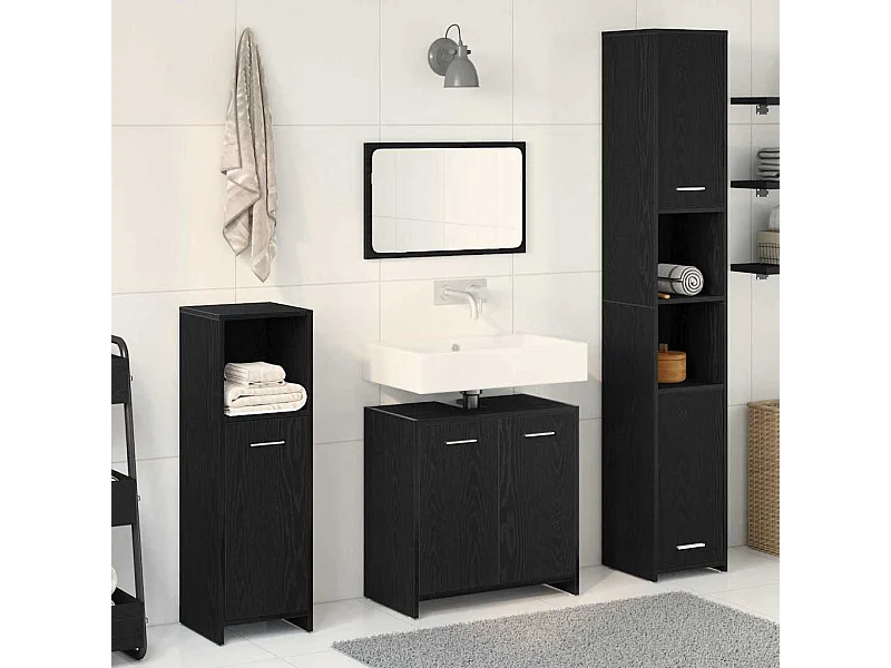 Set di mobili da bagno con mensola 4 pezzi rovere nero