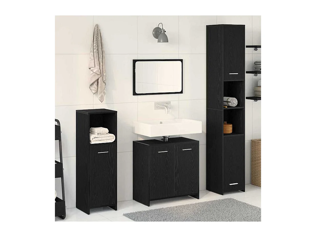 Set di mobili da bagno con mensola 4 pezzi rovere nero
