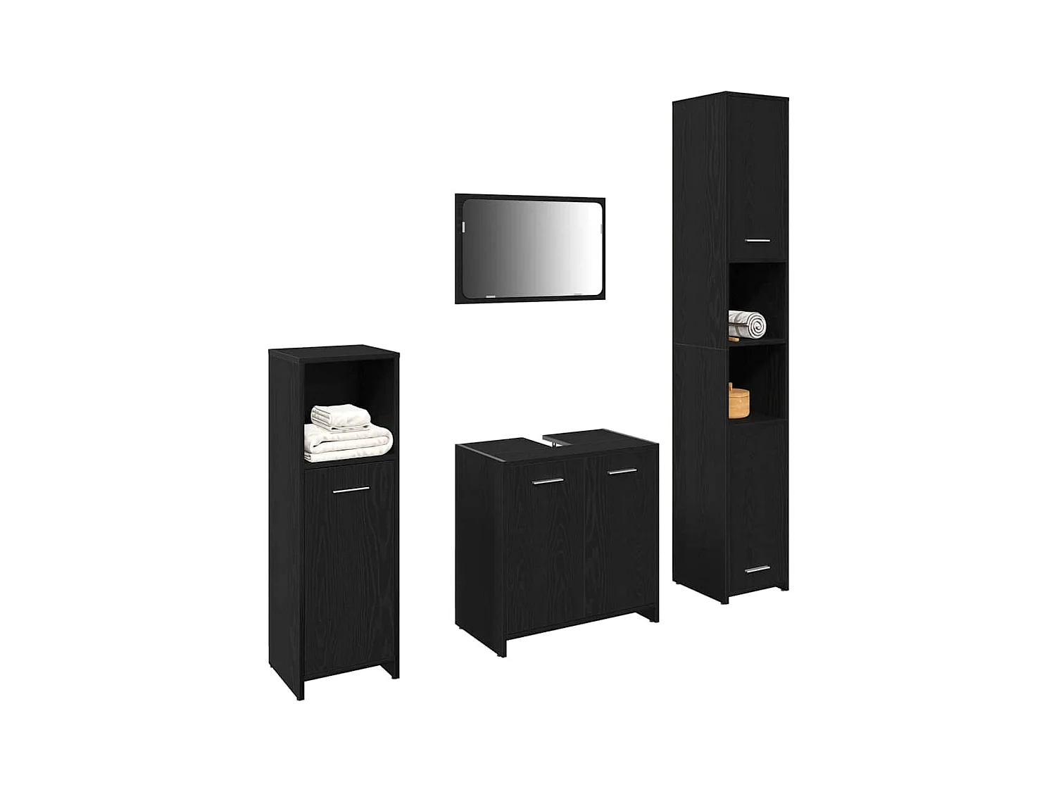 Set di mobili da bagno con mensola 4 pezzi rovere nero