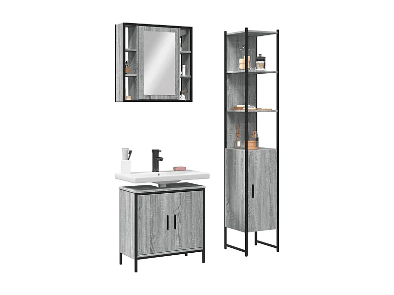 Juego de gabinetes de baño de 3 piezas en gris Sonoma