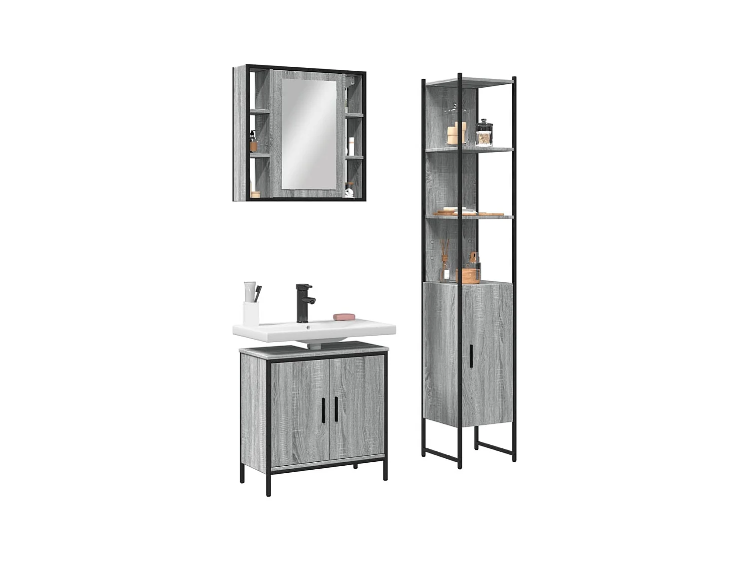 Ensemble d'armoires de salle de bain 3 pcs sonoma gris