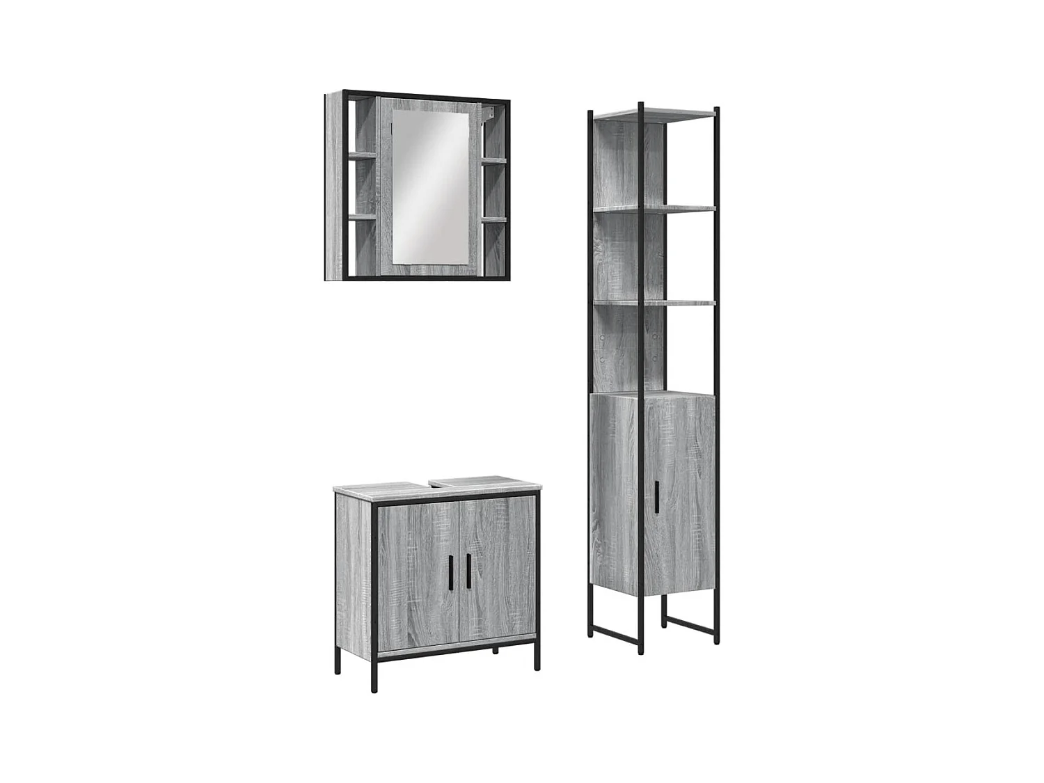 Ensemble d'armoires de salle de bain 3 pcs sonoma gris