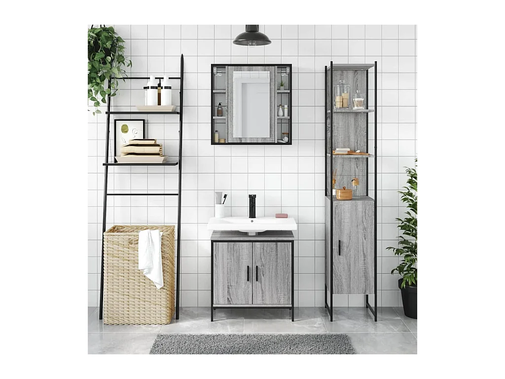 Ensemble d'armoires de salle de bain 3 pcs sonoma gris