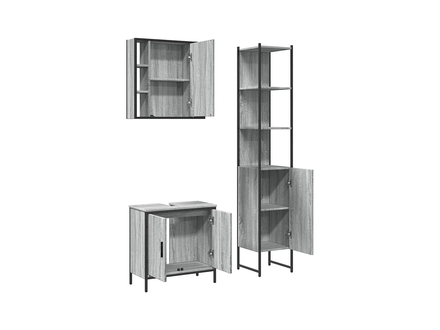 Ensemble d'armoires de salle de bain 3 pcs sonoma gris
