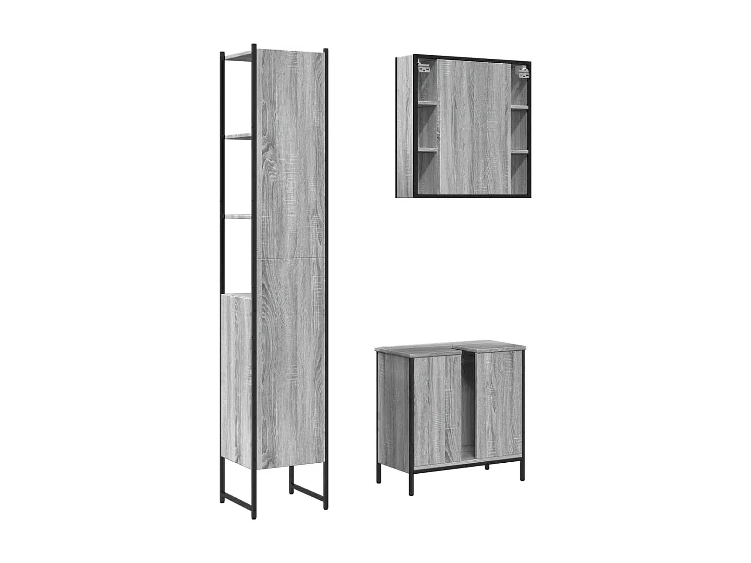 Ensemble d'armoires de salle de bain 3 pcs sonoma gris