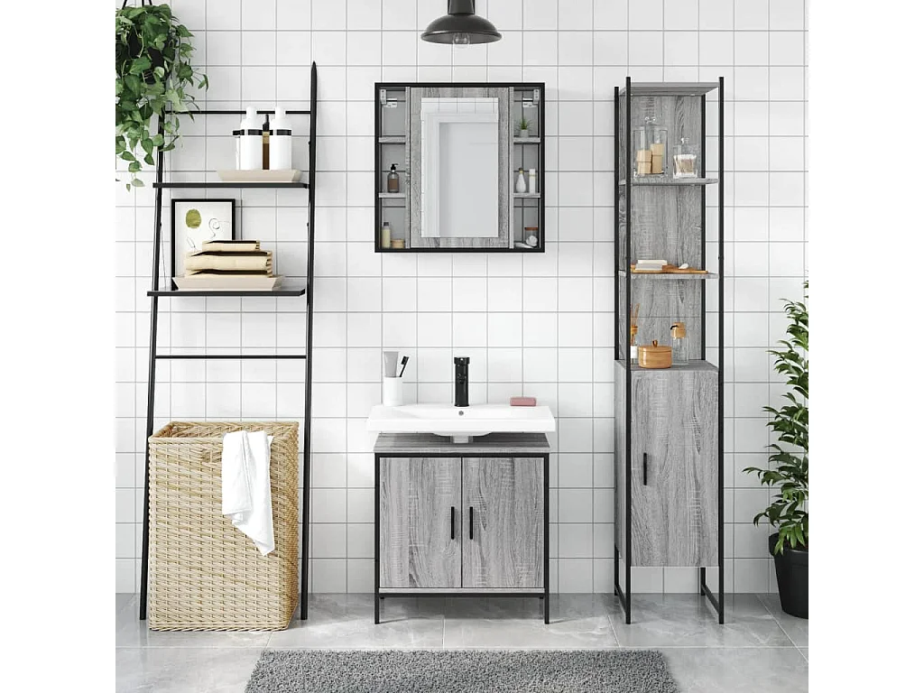Ensemble d'armoires de salle de bain 3 pcs sonoma gris