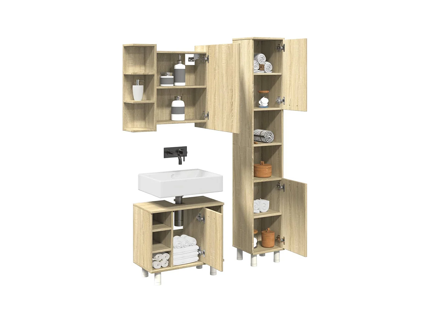 3-delige badkamermeubelset Sonoma Eiken