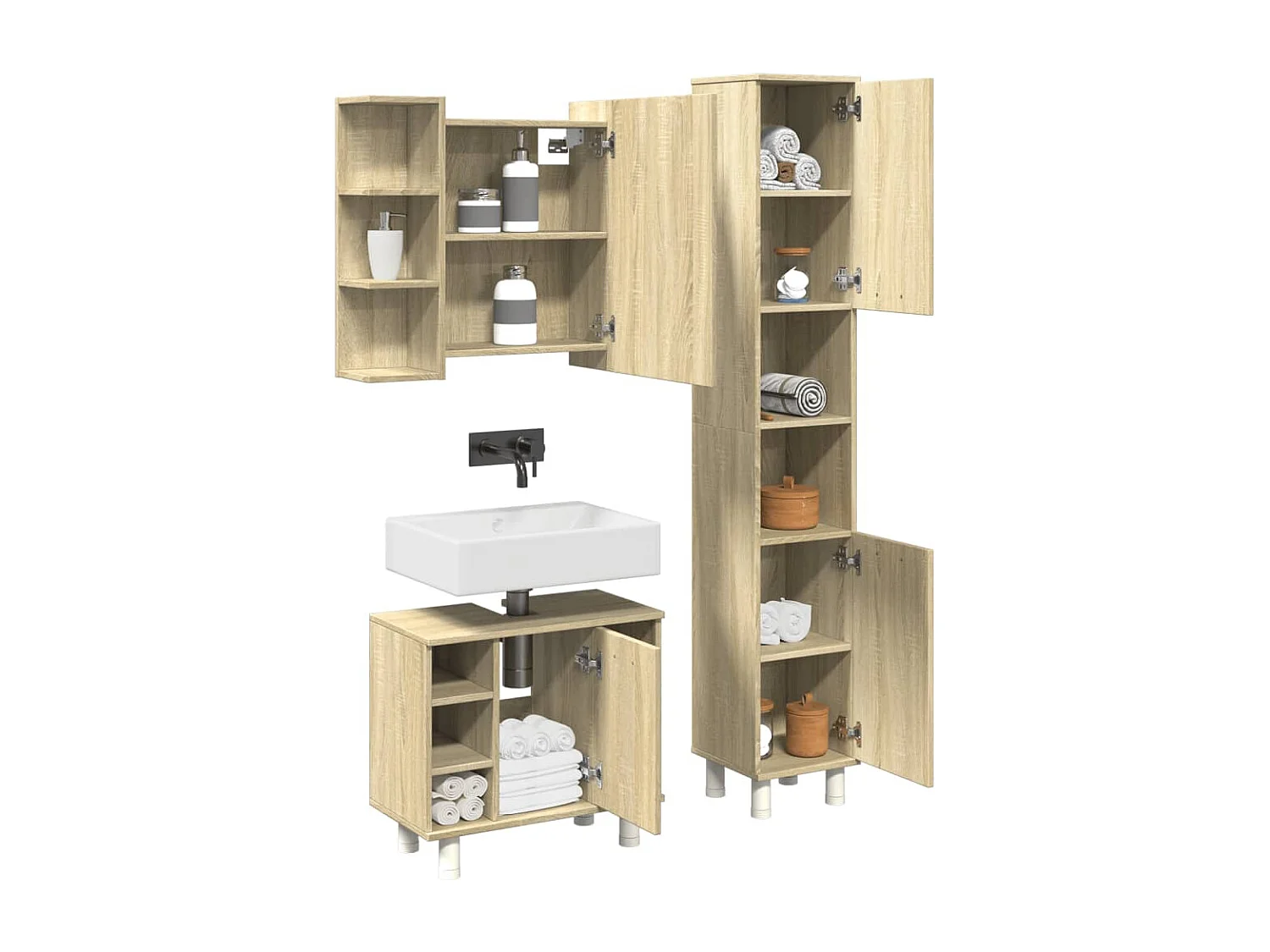 Set di mobili da bagno 3 pezzi in rovere Sonoma