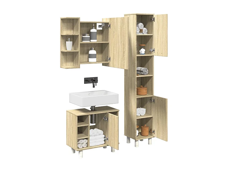 Set di mobili da bagno 3 pezzi in rovere Sonoma