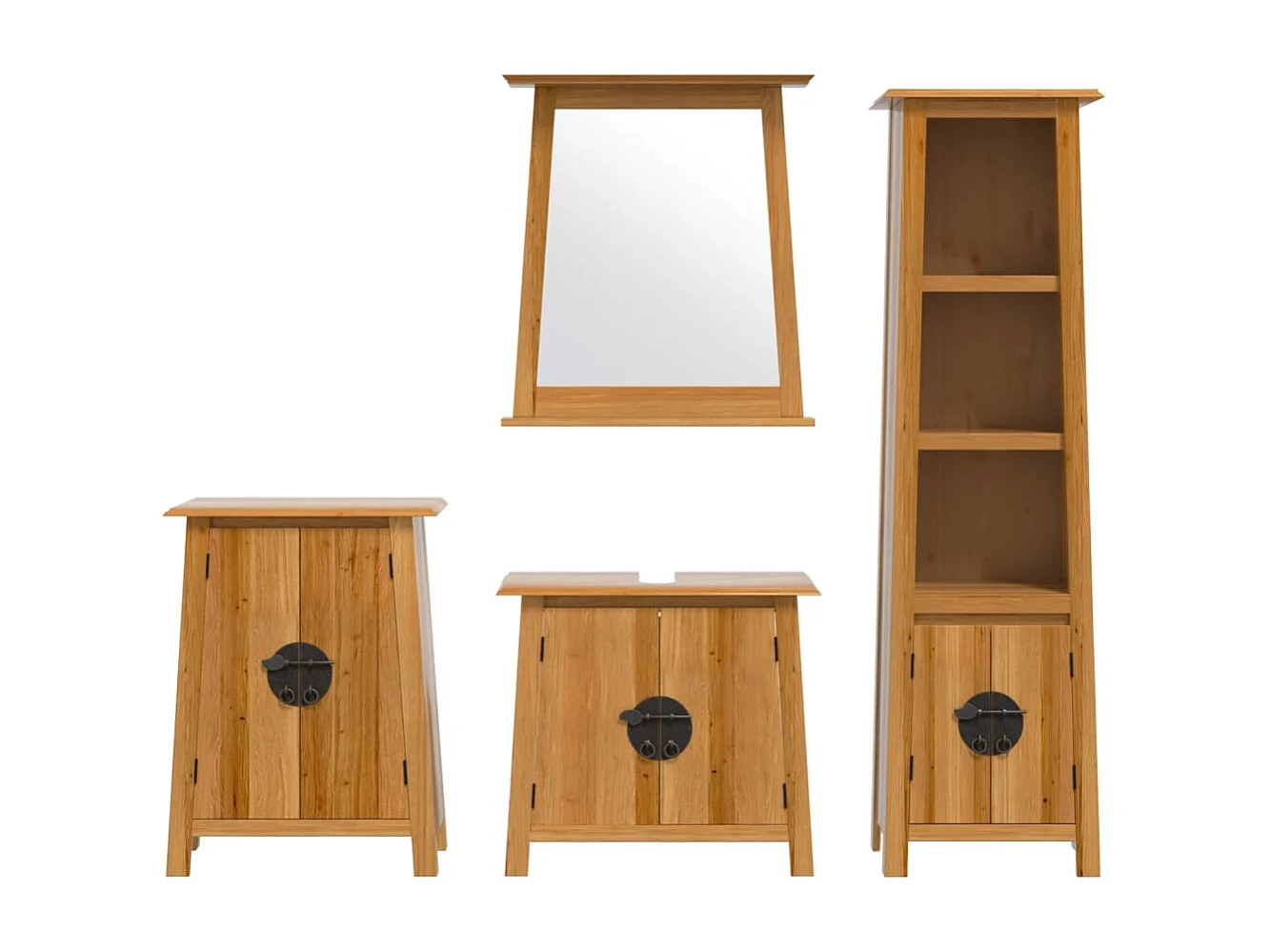 Conjunto de muebles de baño de 4 piezas fabricado en madera maciza de pino