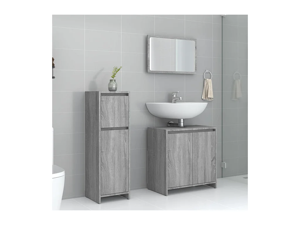 Ensemble de meubles de salle de bain 3 pcs Sonoma gris