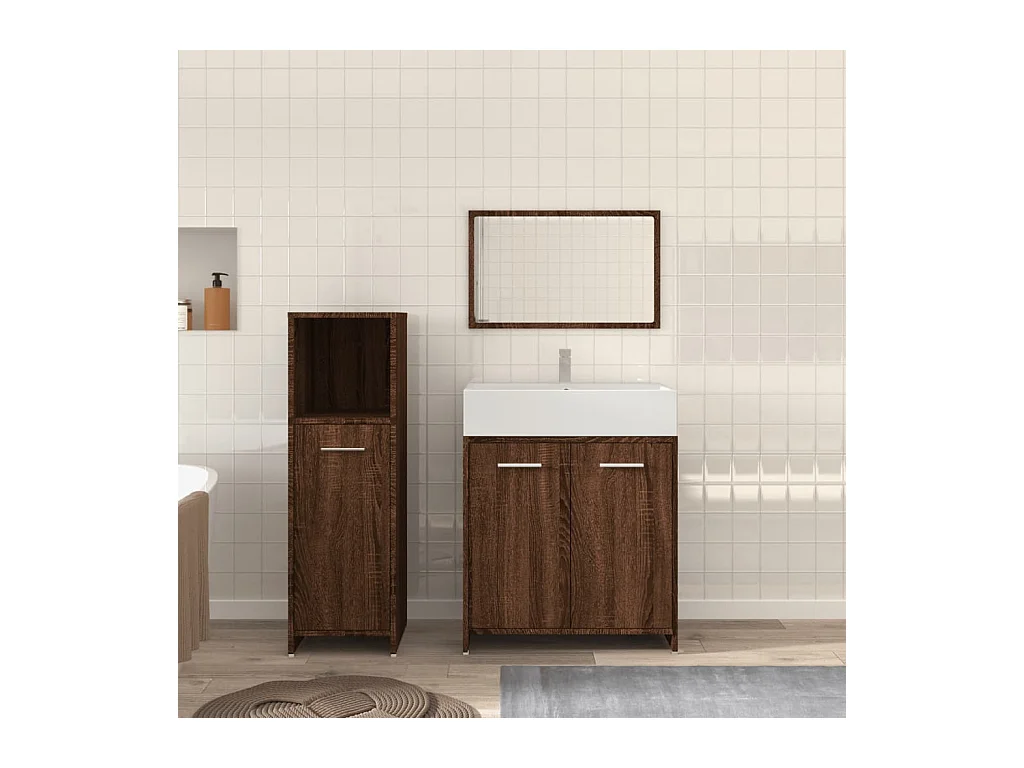 Ensemble de meubles de salle de bain 3 pcs Chêne marron