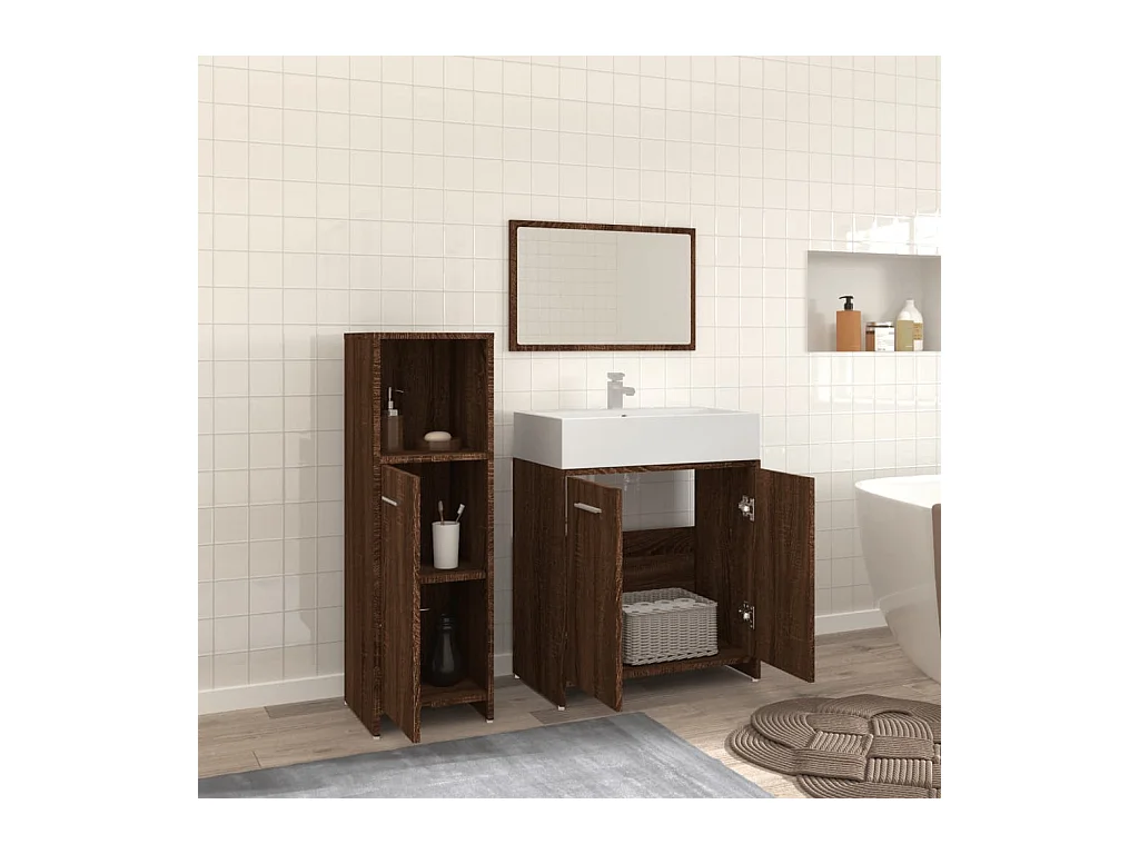 Ensemble de meubles de salle de bain 3 pcs Chêne marron