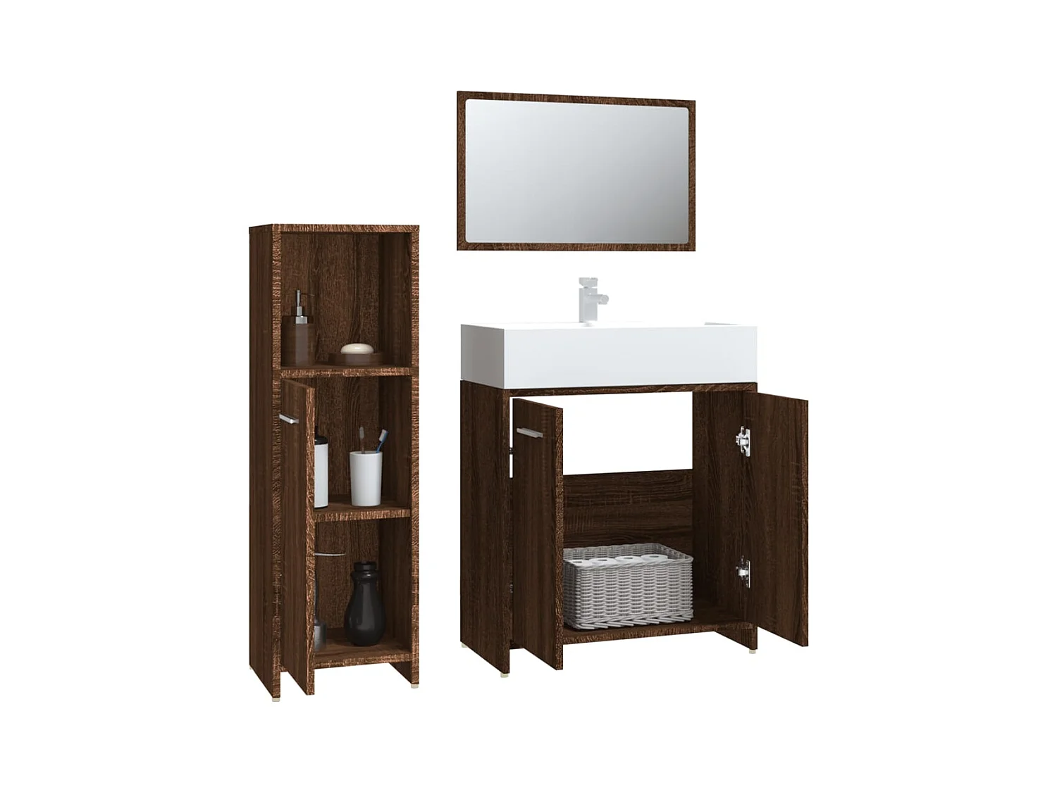 Ensemble de meubles de salle de bain 3 pcs Chêne marron