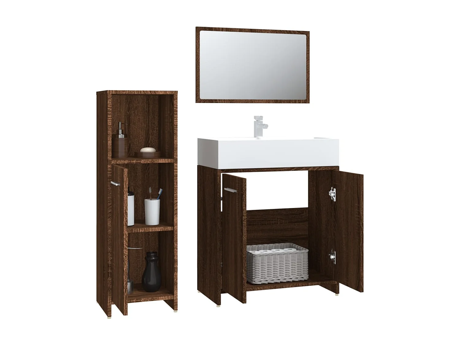 Ensemble de meubles de salle de bain 3 pcs Chêne marron