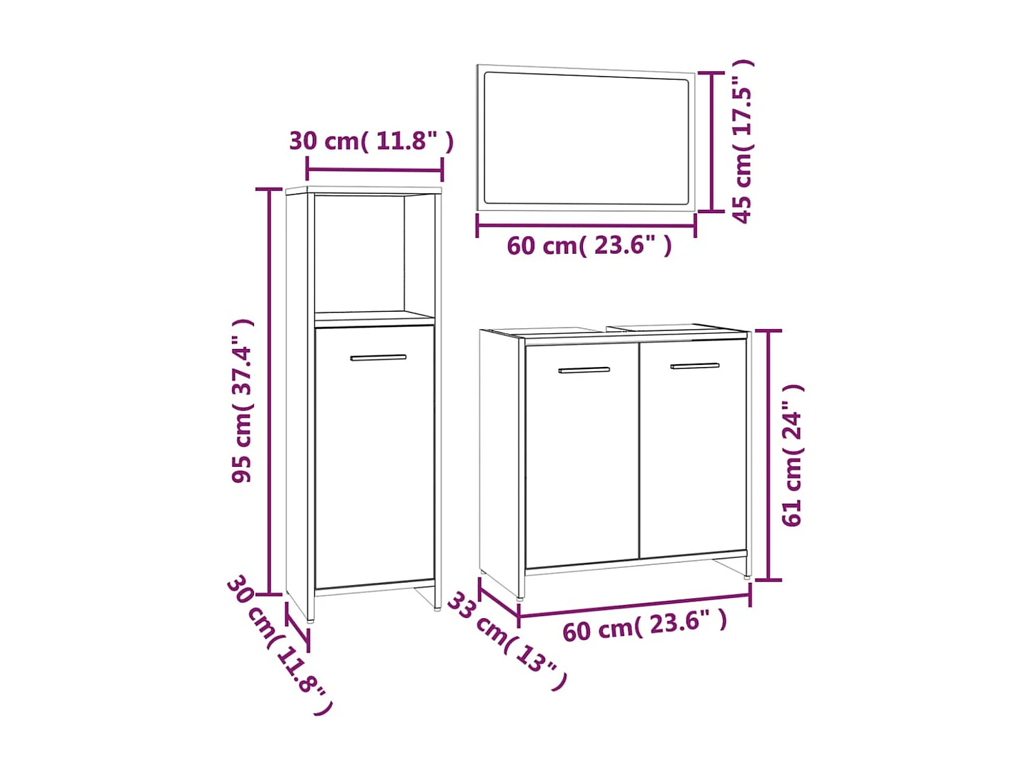 Ensemble de meubles de salle de bain 3 pcs Chêne marron