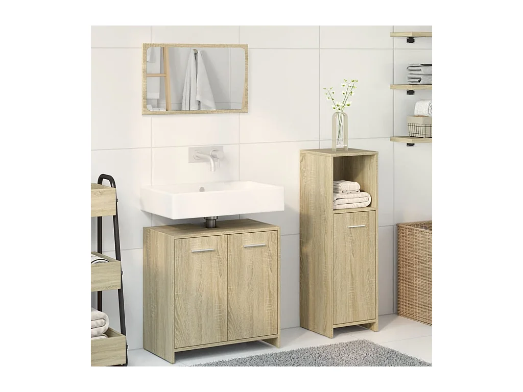 Conjunto de muebles de baño de 3 piezas roble sonoma