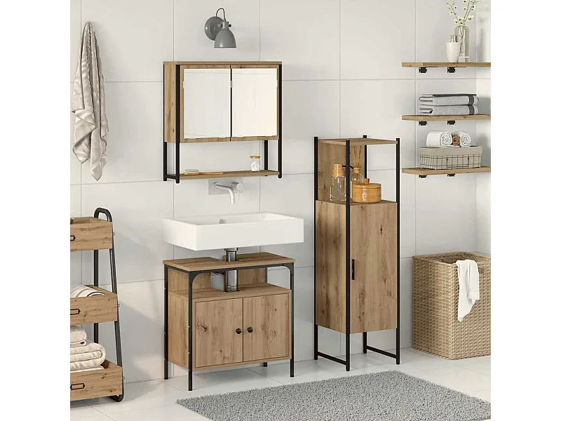 Ensemble de mobilier de salle de bain avec porte 3 pcs Marron