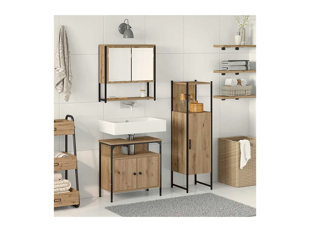 Ensemble de mobilier de salle de bain avec porte 3 pcs Marron