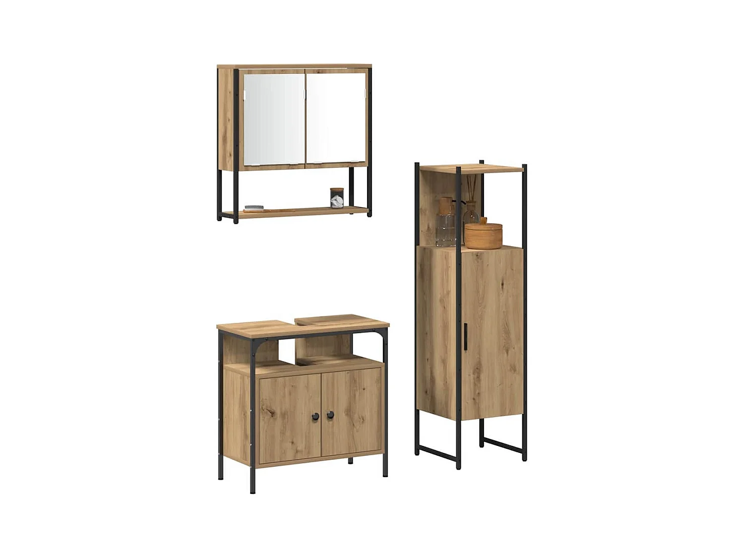 Ensemble de mobilier de salle de bain avec porte 3 pcs Marron