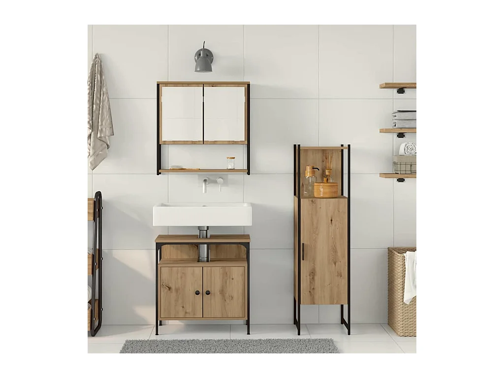 Ensemble de mobilier de salle de bain avec porte 3 pcs Marron