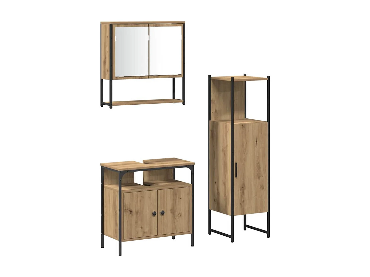 Ensemble de mobilier de salle de bain avec porte 3 pcs Marron